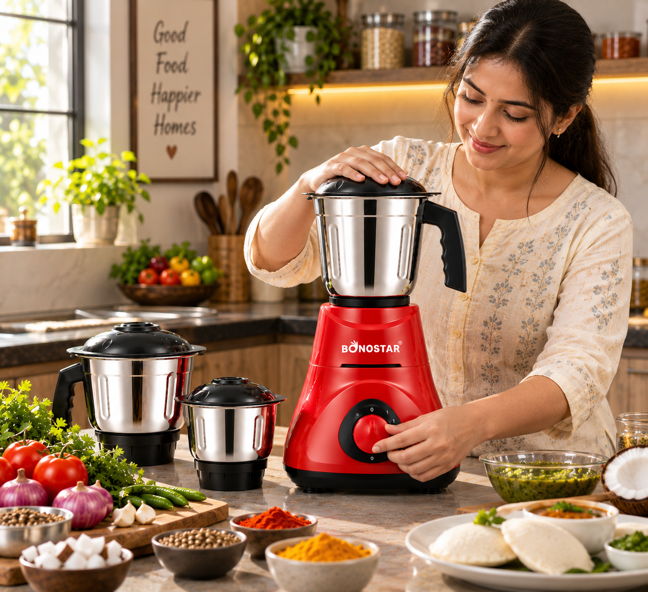 BONOSTAR Mixer Grinder with 3 Stainless Steel Jars - Image 3